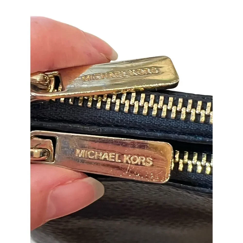Michael Kors Black Pebbled Leather Shoulder Bag Crossbody Zip Purse Gold MK Logo
